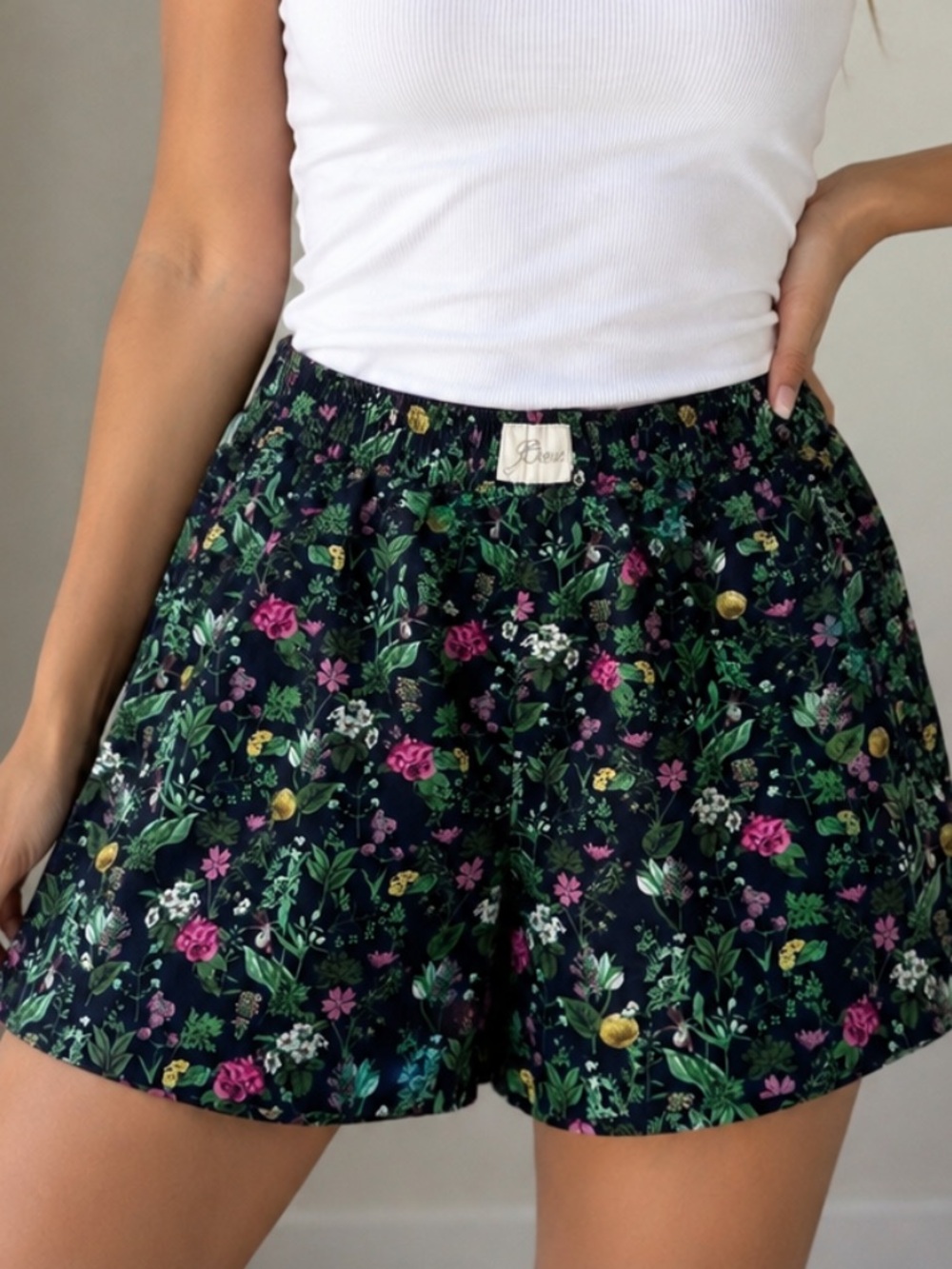 J. Crew Navy Floral Athletic Shorts with Pink & Green Accents